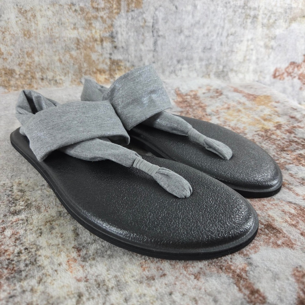 Sanuk Yoga‎ Sling 2 Thong Sandals Womens 6 Grey Metallic Shimmer Slingback